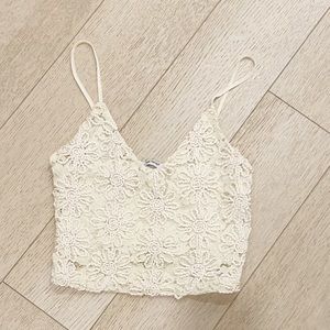 Zara Cream Lace Floral Crop Top Small